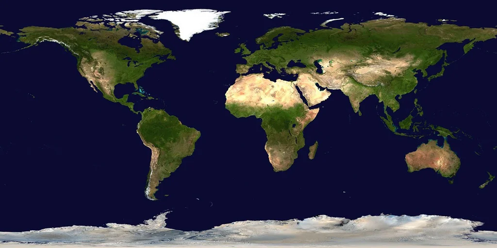 NASA 地球等经纬地图；地理背景不表示设备物理位置